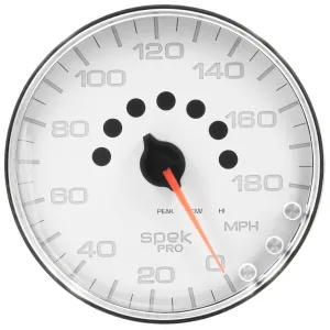 AutoMeter P23011 GAUGE; SPEEDOMETER; 5in.; 180 MPH; ELEC. PROGRAMMABLE; WHITE/CHROME; SPEK-PRO