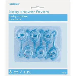 Baby Shower - 2.5'' Blue Plastic Baby Rattle
