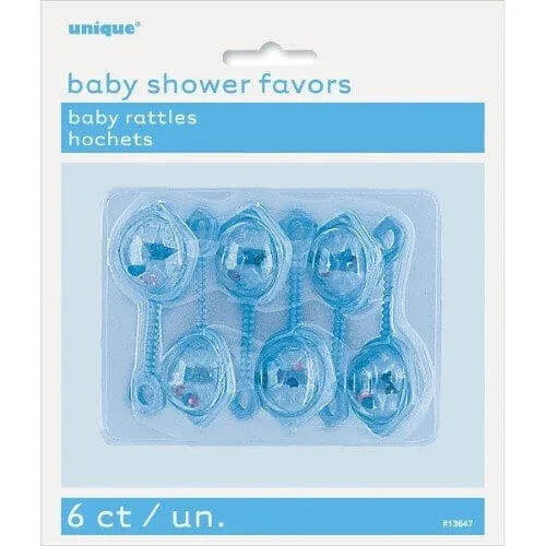 Baby Shower - 2.5'' Blue Plastic Baby Rattle
