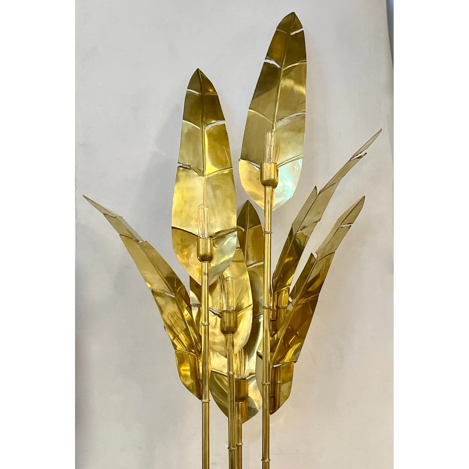 Contemporary Italian Art Deco 7-Leaf Palm Tree Organic Modern Brass Floor Lamp