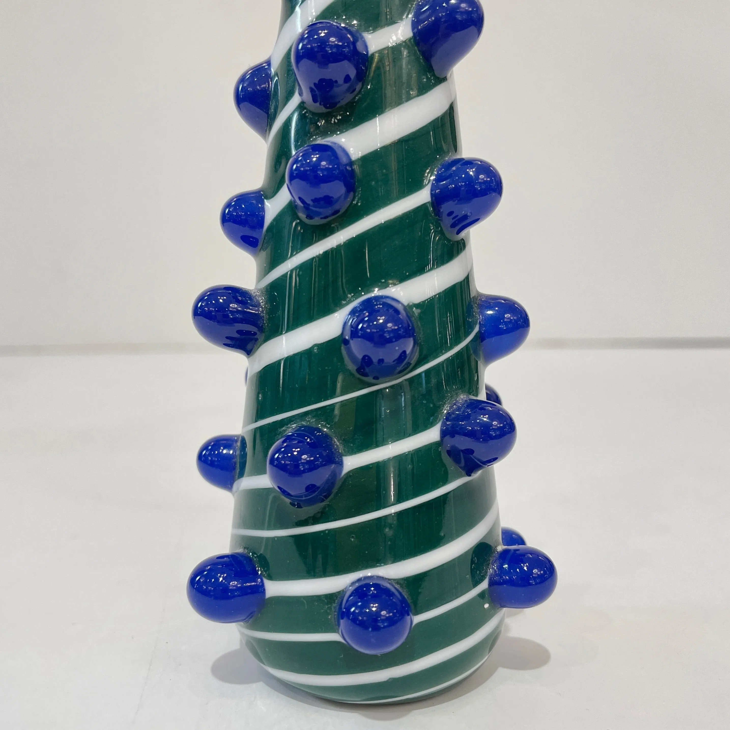 Contemporary Italian White Green Blue Murano Glass Christmas Tree Cone Sculpture