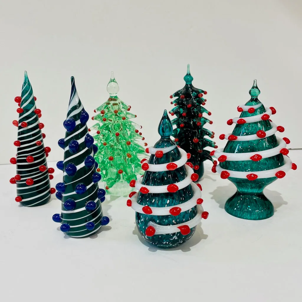 Contemporary Italian White Green Blue Murano Glass Christmas Tree Cone Sculpture