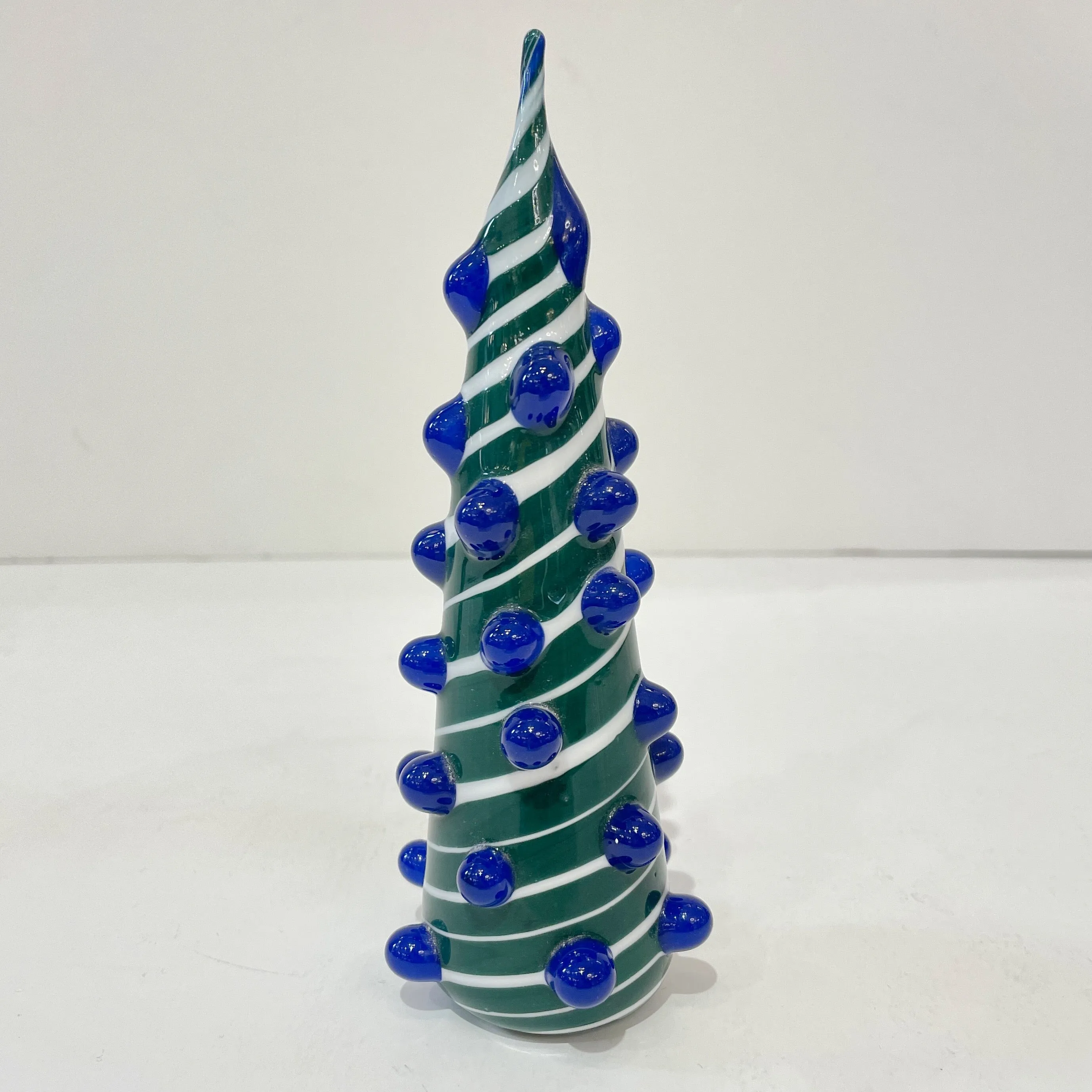 Contemporary Italian White Green Blue Murano Glass Christmas Tree Cone Sculpture