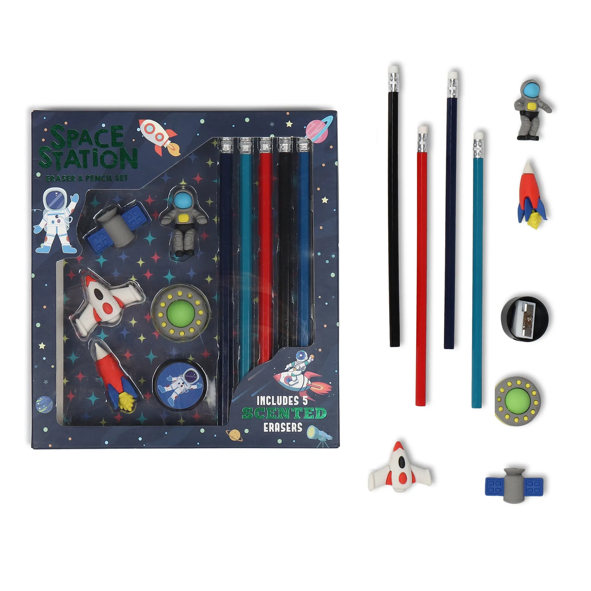 Cute Little Space Station Pencils & Eraser Set (Pack Of 1)