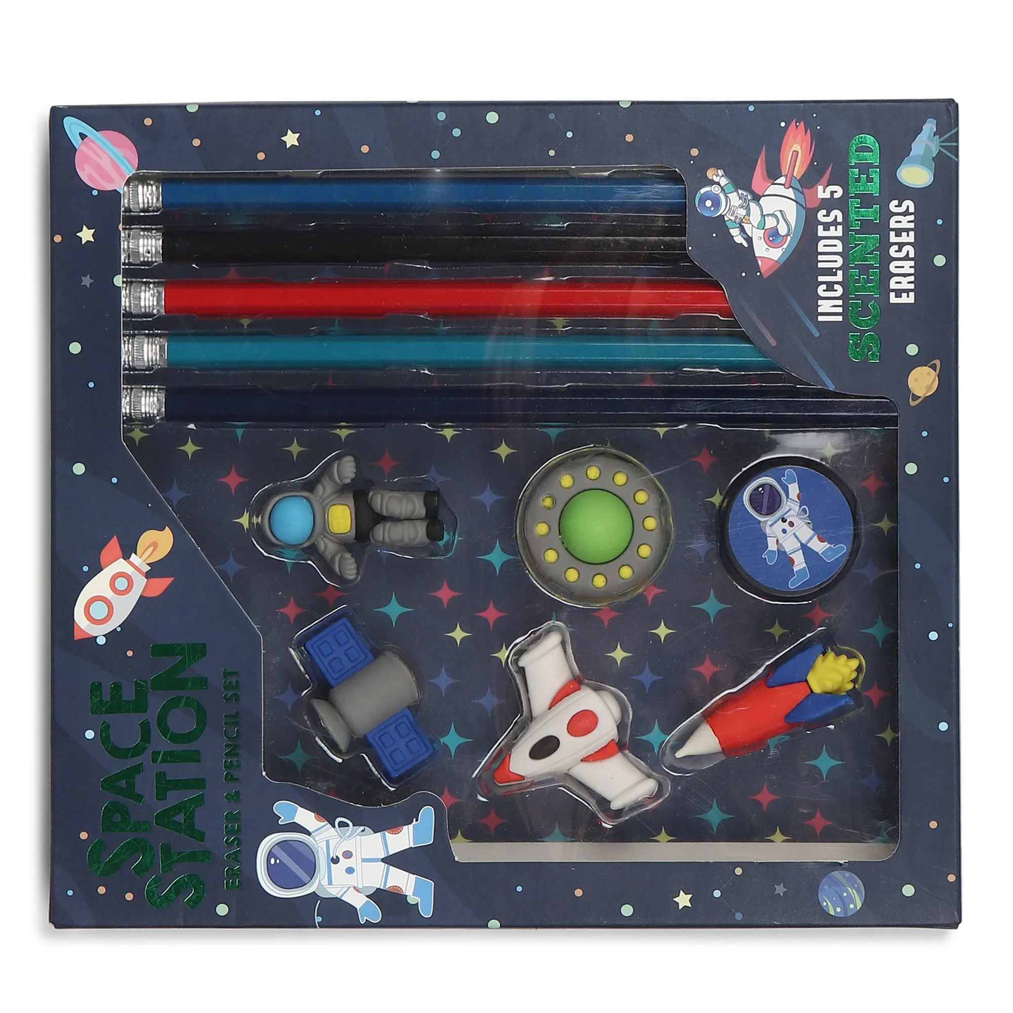 Cute Little Space Station Pencils & Eraser Set (Pack Of 1)
