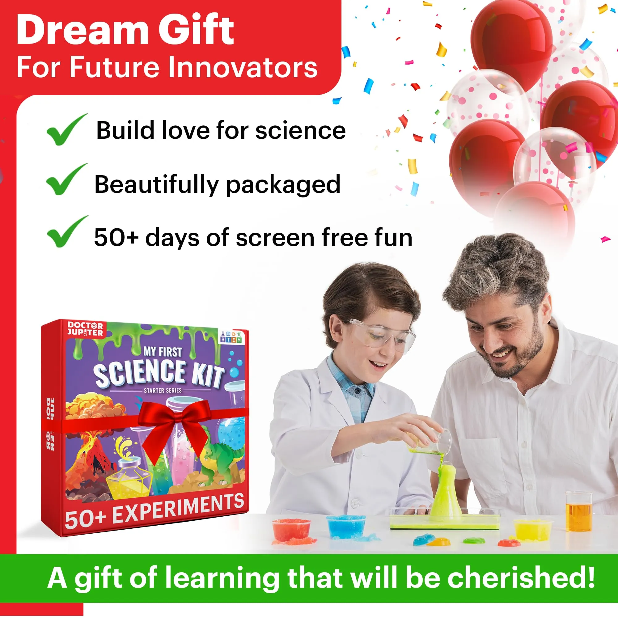 Doctor Jupiter My First Science Kit for Kids Ages 4-5-6-7-8-9-10-11-12 | Birthday Gift Ideas for 4  Year Old Boys & Girls | STEM Learning & Educational Toys | 50  Experiments Starter Science Series