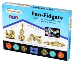 Funvention Fun Fidgets - Assorted - Set of 4 Miniature Mechanical Model - DIY 3D Puzzle, Keychain, Desk Toy