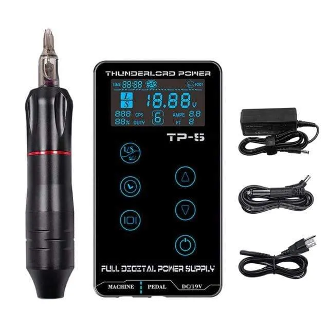 Professional Tattoo Machine Kit TP-5 Power Supply Tattoo Rotary Gun Digital Dual LCD Display Cartridges For Tattoo Artist Gift