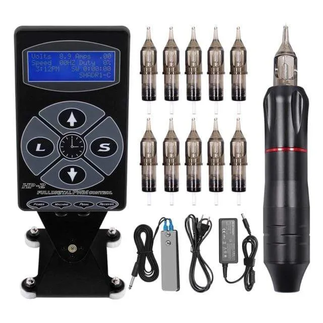 Professional Tattoo Machine Kit TP-5 Power Supply Tattoo Rotary Gun Digital Dual LCD Display Cartridges For Tattoo Artist Gift