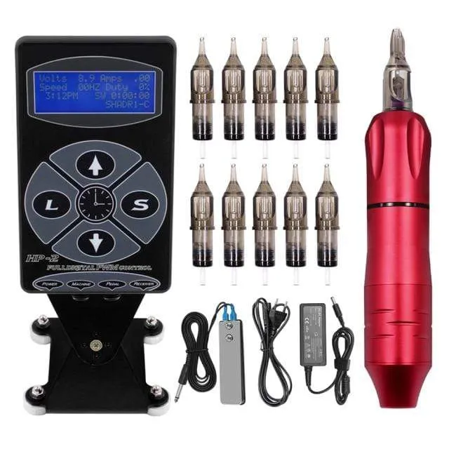 Professional Tattoo Machine Kit TP-5 Power Supply Tattoo Rotary Gun Digital Dual LCD Display Cartridges For Tattoo Artist Gift