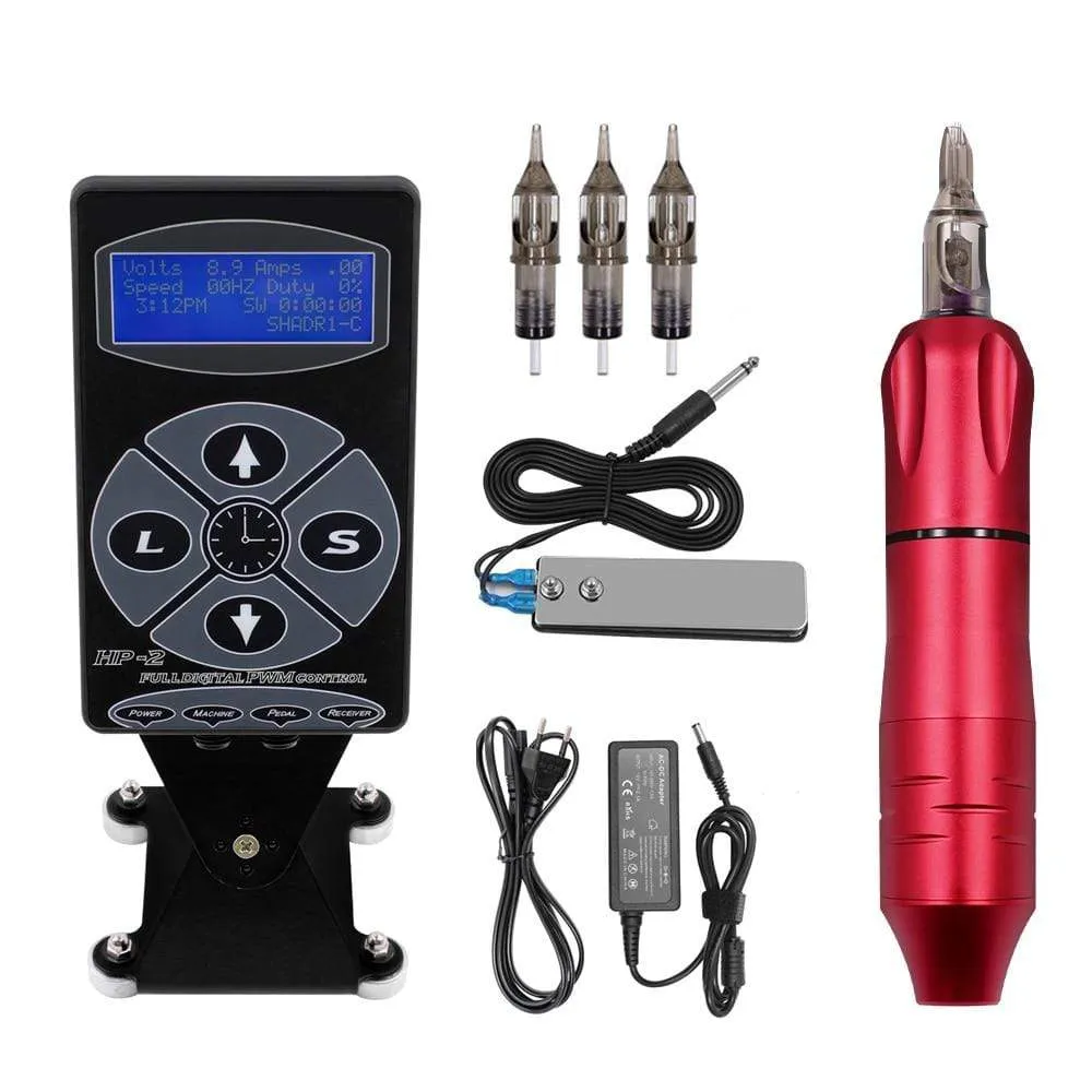 Professional Tattoo Machine Kit TP-5 Power Supply Tattoo Rotary Gun Digital Dual LCD Display Cartridges For Tattoo Artist Gift
