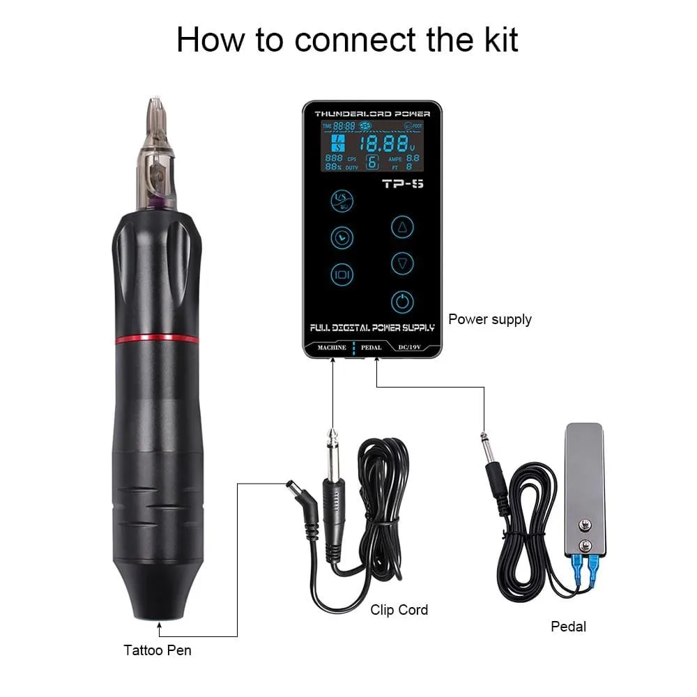Professional Tattoo Machine Kit TP-5 Power Supply Tattoo Rotary Gun Digital Dual LCD Display Cartridges For Tattoo Artist Gift