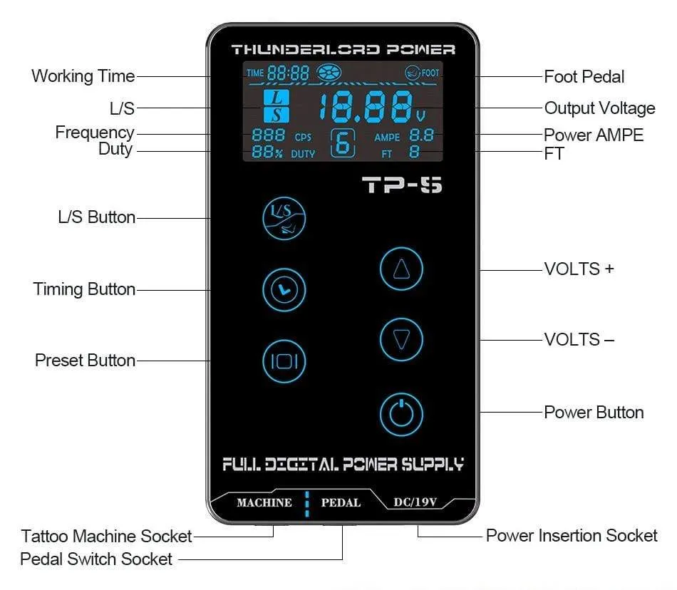 Professional Tattoo Machine Kit TP-5 Power Supply Tattoo Rotary Gun Digital Dual LCD Display Cartridges For Tattoo Artist Gift