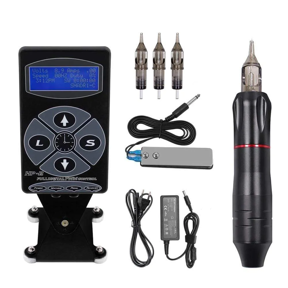Professional Tattoo Machine Kit TP-5 Power Supply Tattoo Rotary Gun Digital Dual LCD Display Cartridges For Tattoo Artist Gift