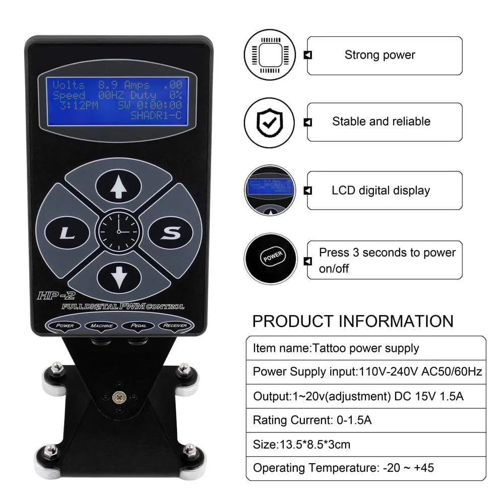 Professional Tattoo Machine Kit TP-5 Power Supply Tattoo Rotary Gun Digital Dual LCD Display Cartridges For Tattoo Artist Gift