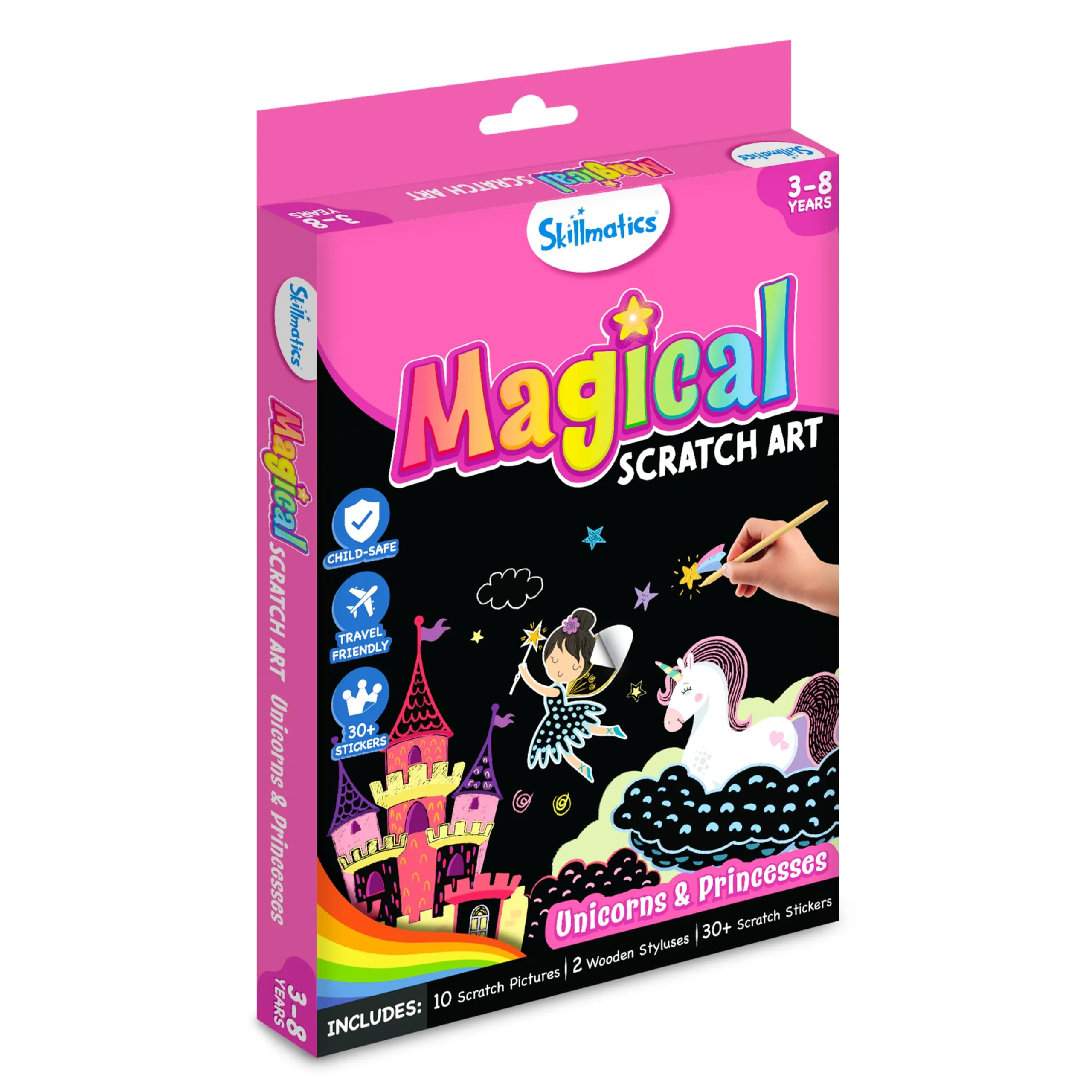 Skillmatics Magical Scratch Art Book - Unicorns & Princesses, Craft Kits, DIY Activity & Stickers, Gifts for Girls & Boys Ages 3, 4, 5, 6, 7, 8