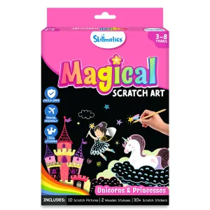 Skillmatics Magical Scratch Art Book - Unicorns & Princesses, Craft Kits, DIY Activity & Stickers, Gifts for Girls & Boys Ages 3, 4, 5, 6, 7, 8