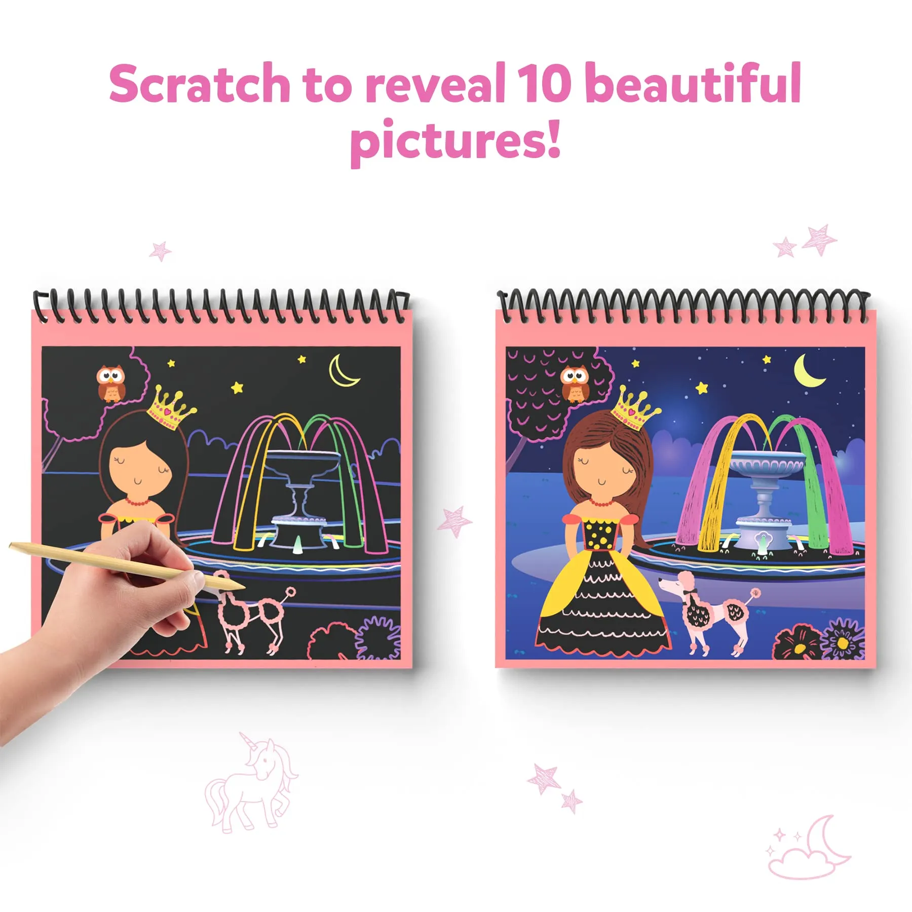 Skillmatics Magical Scratch Art Book - Unicorns & Princesses, Craft Kits, DIY Activity & Stickers, Gifts for Girls & Boys Ages 3, 4, 5, 6, 7, 8
