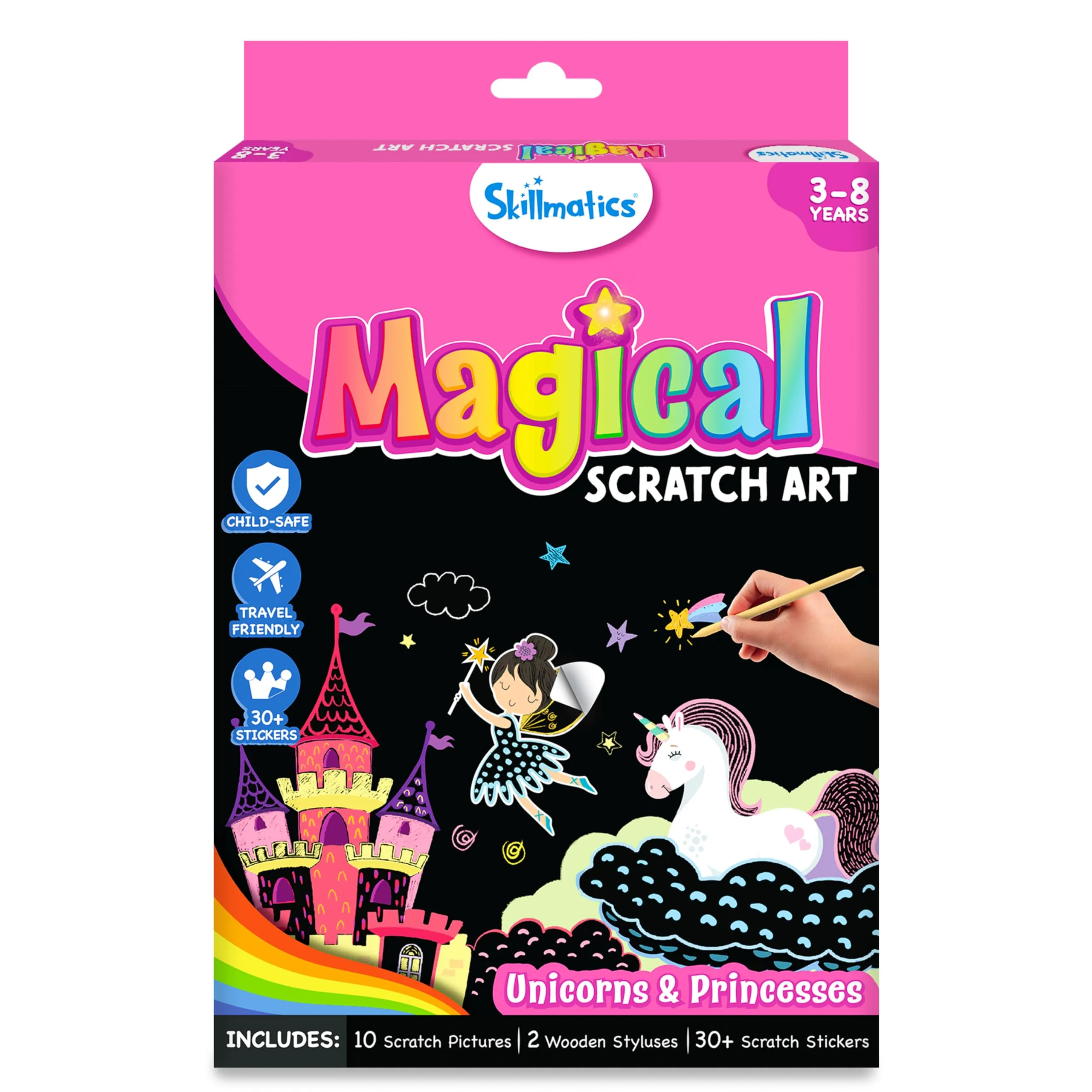 Skillmatics Magical Scratch Art Book - Unicorns & Princesses, Craft Kits, DIY Activity & Stickers, Gifts for Girls & Boys Ages 3, 4, 5, 6, 7, 8