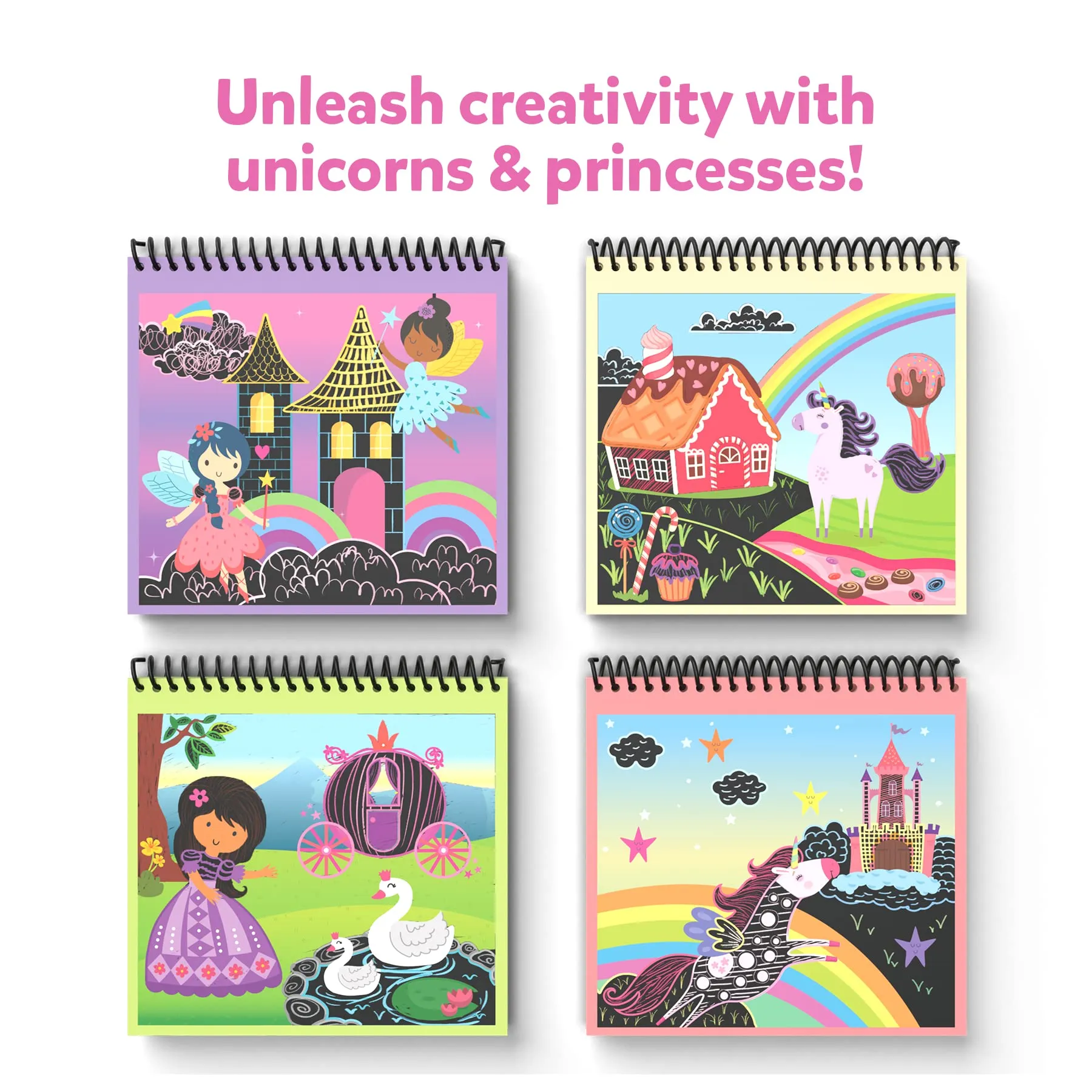 Skillmatics Magical Scratch Art Book - Unicorns & Princesses, Craft Kits, DIY Activity & Stickers, Gifts for Girls & Boys Ages 3, 4, 5, 6, 7, 8