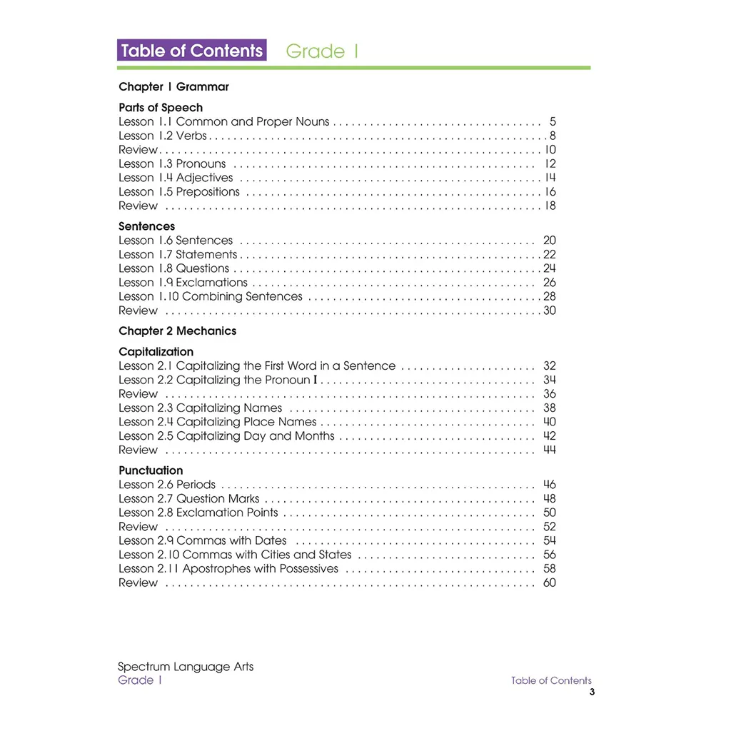 Spectrum Language Arts Grade 1