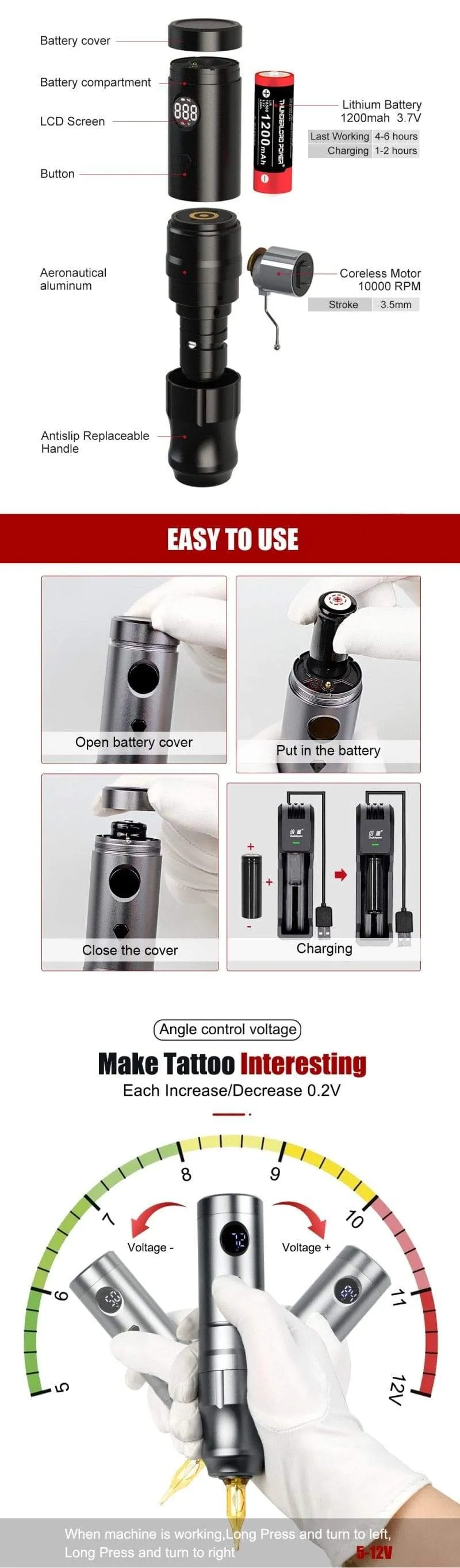 Wireless Tattoo Pen Machine Japanese Coreless Motor 2 Battery Pack Tattoo Supplies