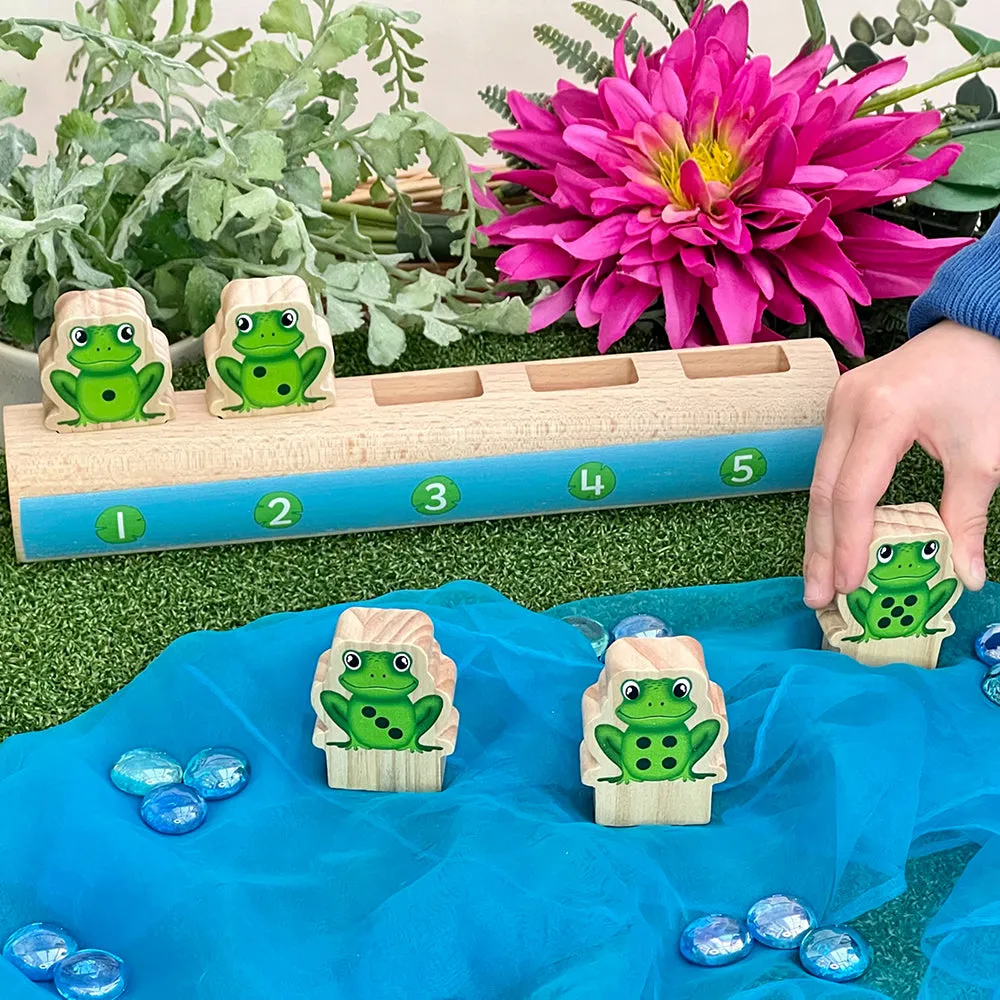 Yellow Door® Five Frogs on a Log | Wooden Number Line & Matching Game