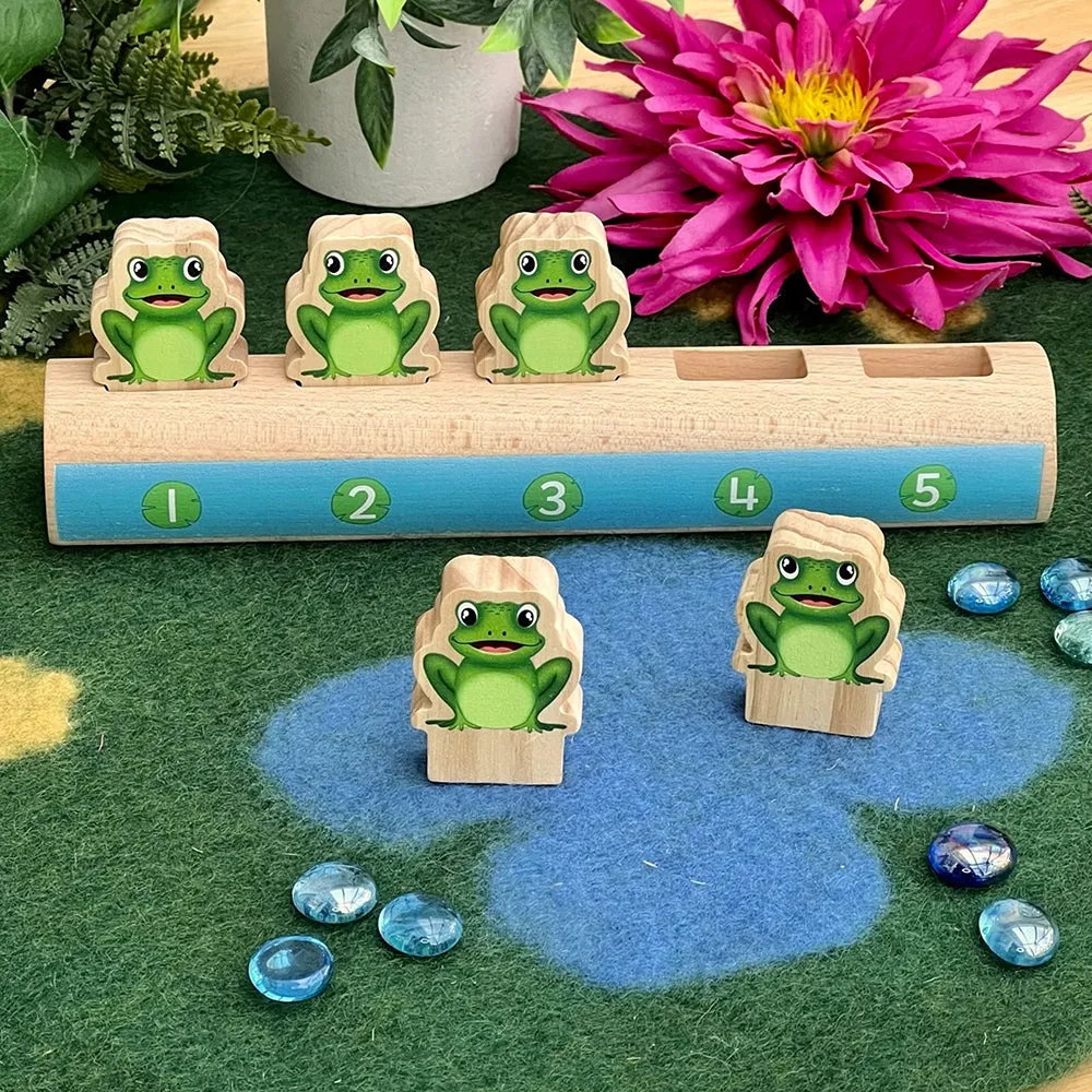 Yellow Door® Five Frogs on a Log | Wooden Number Line & Matching Game